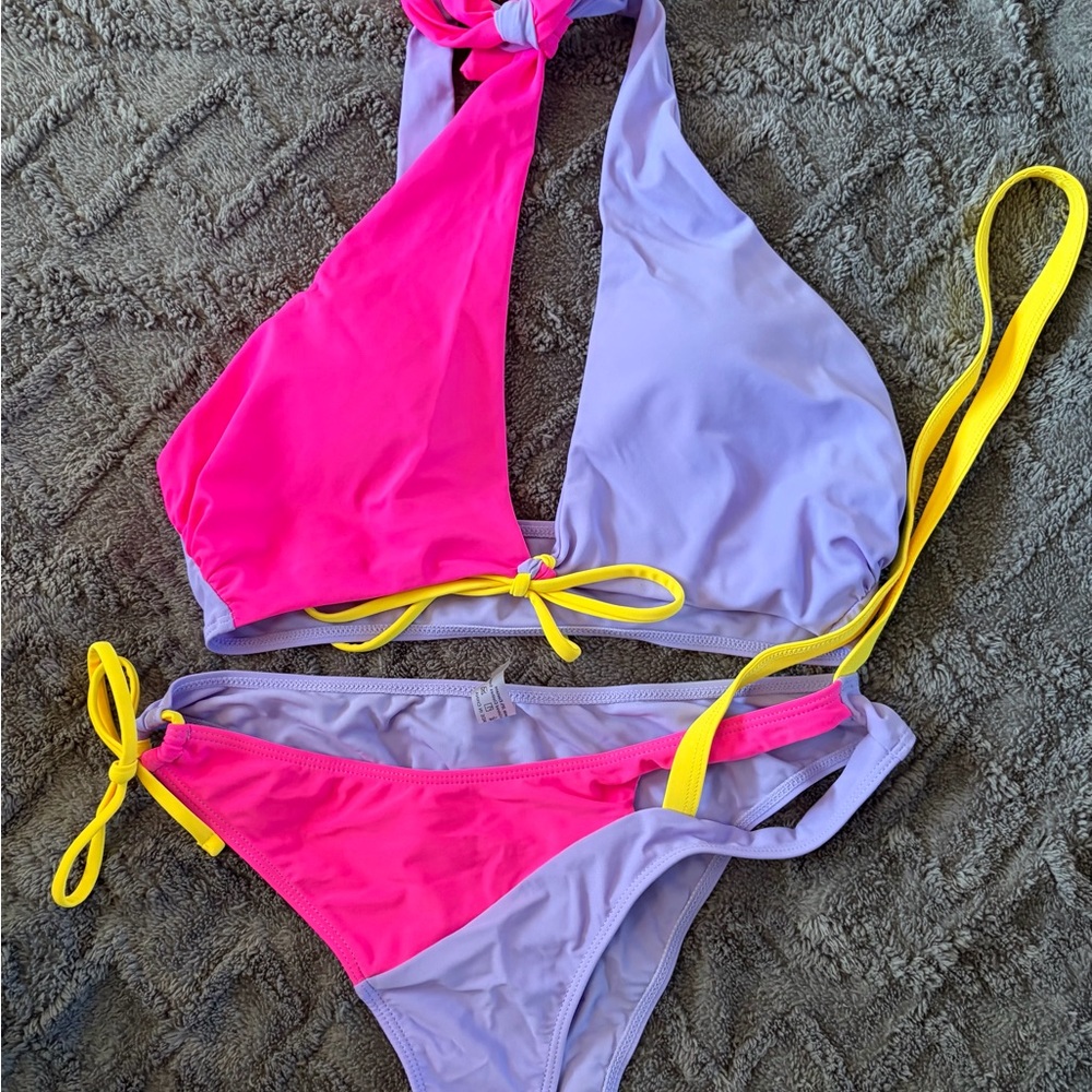 SHEIN Pink and Purple Bikini Set